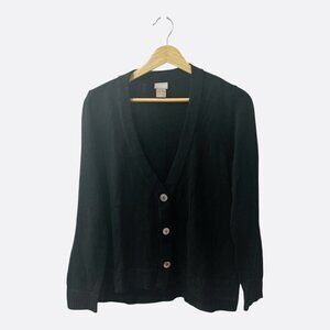 Chico’s Button Front Linen & Cotton Blend Cardigan Size Medium Black NWT